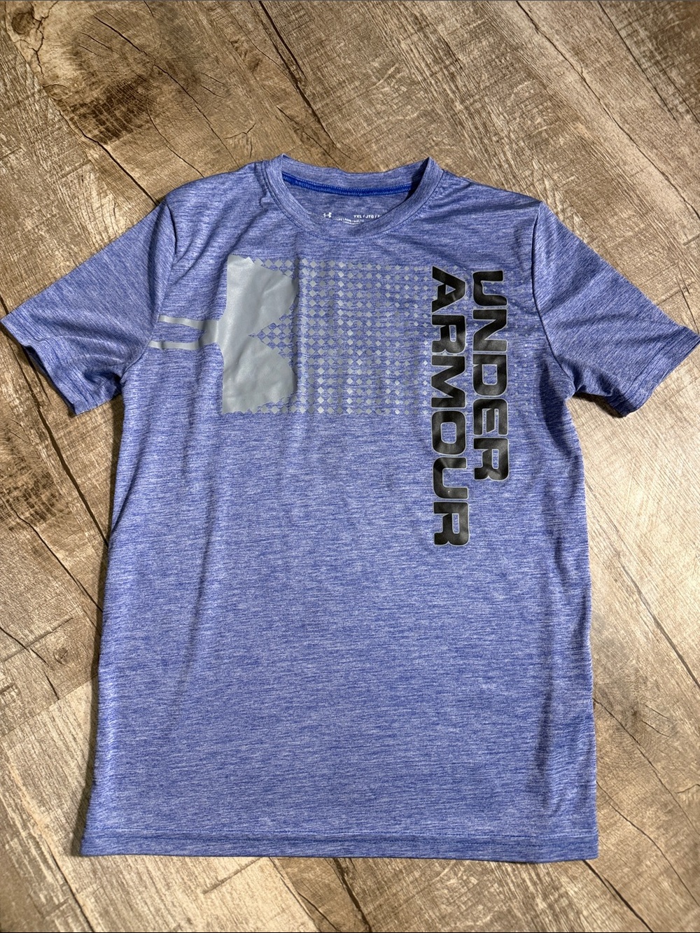 5/$15 Under Armour Heathered Royal Blue Short Sleeve Graphic Tee size youth xL